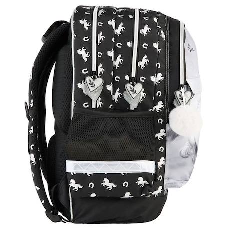 Sac à dos scolaire fille chevaux photo et avec 2 compartiments 41 cm Noir / blanc / gris 3 - vertbaudet enfant 