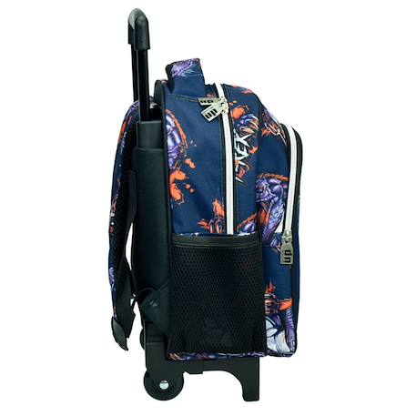 Sac à dos trolley garçon motif t-rex en tissu Bleu marine/orange fluo 4 - vertbaudet enfant 