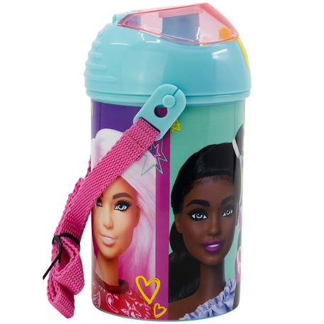 Gourde enfants barbie 450 ml pvc pop-up avec sangle et bec anti-fuite Bleu turquoise 2 - vertbaudet enfant 