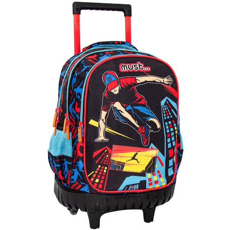Garçon-Accessoires-Cartable, trousse-Sac à dos trolley 3 compartiments sport extrême parkour 45 cm