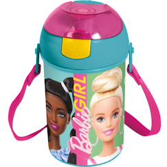 Puériculture-Repas-Gourde enfants barbie 450 ml pvc pop-up avec sangle et bec anti-fuite
