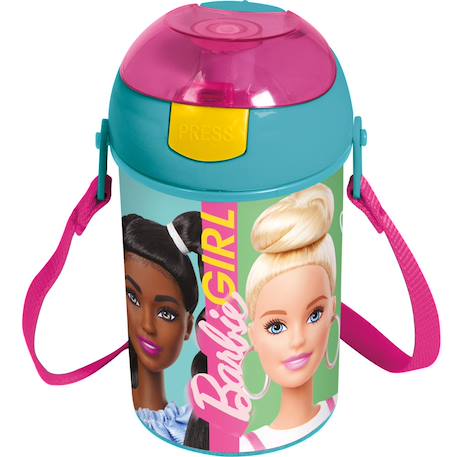 Gourde enfants barbie 450 ml pvc pop-up avec sangle et bec anti-fuite Bleu turquoise 1 - vertbaudet enfant 