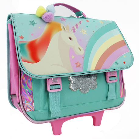 Trolley scolaire motif licorne base plastique Bleu / rose / clair / gris 2 - vertbaudet enfant 