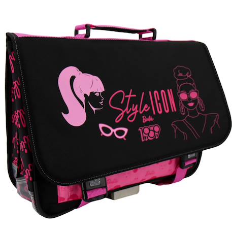 Cartable scolaire barbie en textile avec imprimés style icon Noir / rose / clair 1 - vertbaudet enfant 
