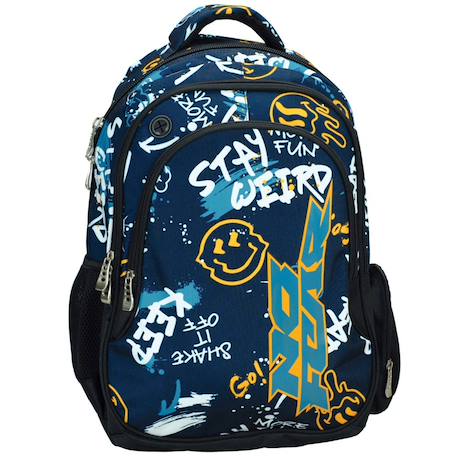 Sac à dos scolaire garçon emoji graffiti no fear 43 cm Bleu / blanc 1 - vertbaudet enfant 