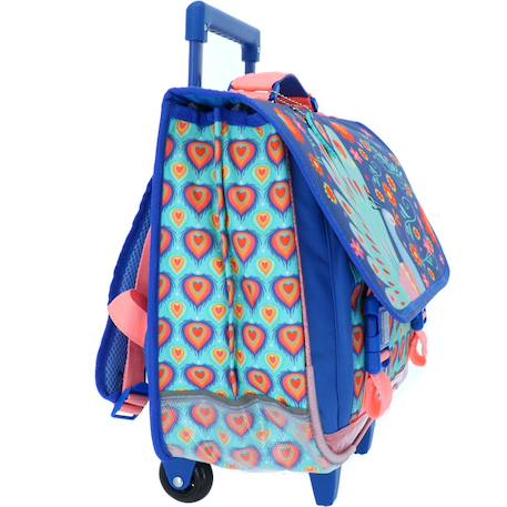 Cartable trolley scolaire fille motif paon avec 2 compartiments 41 cm Bleu 4 - vertbaudet enfant 