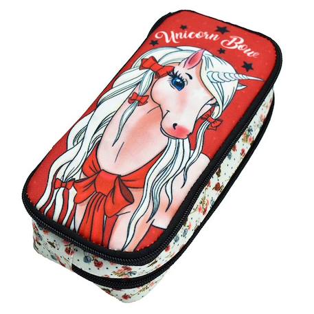 Trousse rembourrée double compartiment licorne love 23 cm Blanc / rouge / noir 1 - vertbaudet enfant 