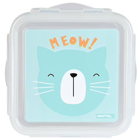 Boîte à goûter transparente 13 cm à l’effigie de chat meow! Bleu / vert 2 - vertbaudet enfant 
