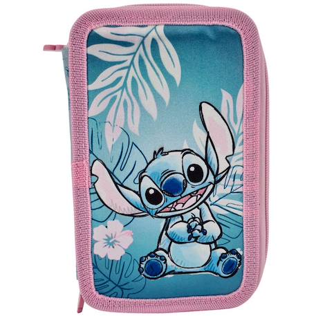Trousse garnie zippée 3 compartiments imprimé stitch hawai disney 20 cm Bleu / rose 1 - vertbaudet enfant 