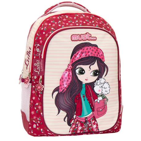 Sac à dos scolaire luna imprimé textile haut de gamme 43 cm Ecru/rouge 1 - vertbaudet enfant 
