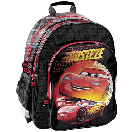 Sac à dos scolaire cars flash mcqueen fast 2 compartiments 38 cm Noir / rouge / blanc 1 - vertbaudet enfant 