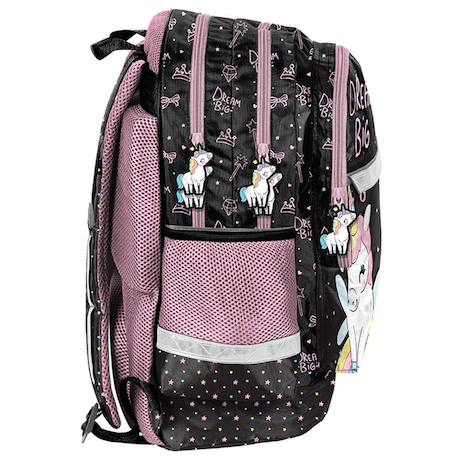 Sac à dos scolaire licorne dream big 2 compartiments 42 cm Noir / rose / gris 3 - vertbaudet enfant 