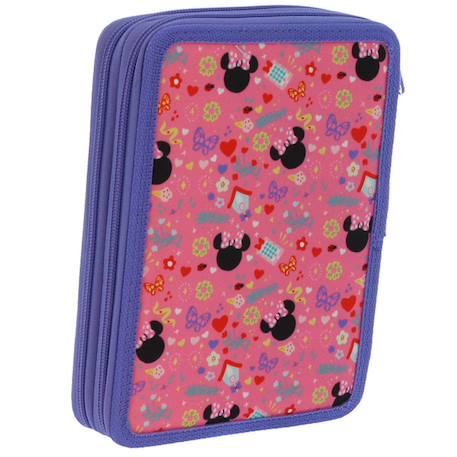 Trousse remplie 2 compartiments tissu imprimé hello minnie 21 cm Violet/rose 2 - vertbaudet enfant 