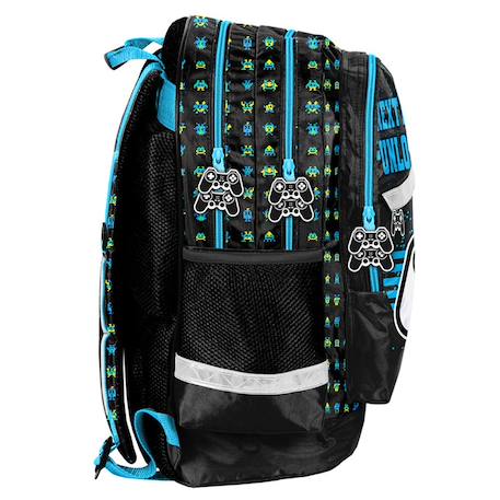 Sac à dos scolaire motif gaming matière synthétique brillante Noir / bleu / vert 3 - vertbaudet enfant 