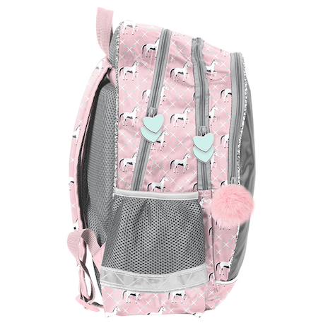 Sac à dos scolaire cheval 'curious and brave' avec 2 compartiments 38 cm Blanc / rose / gris 3 - vertbaudet enfant 