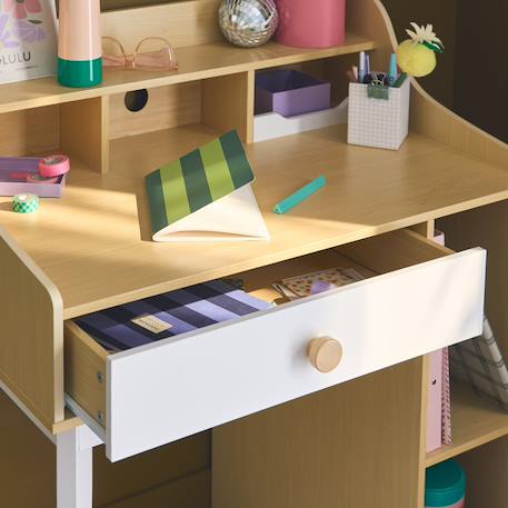 Bureau enfant avec tiroir et 3 étagères, l 80 x p 50 x h 96 cm Blanc et naturel 1 - vertbaudet enfant 