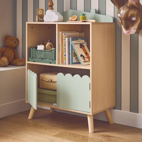 Bibliothèque enfant 2 étagères 2 portes Blanc+Rose+Vert 13 - vertbaudet enfant 