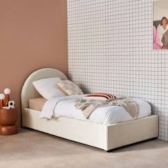 Chambre et rangement-Chambre-Lit coffre avec sommier à lattes et tête de lit, l206 x p104 x h102cm, finition bouclette