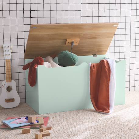 Coffre à jouets - tobias - , 80x40 cm, couvercle rabattable, poignées latérales Blanc+Vert céladon 7 - vertbaudet enfant 