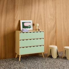 Chambre et rangement-Chambre-Commode enfant décor bois 3 tiroirs, pieds bois de pin - 80 x 30 x 79 cm - azur