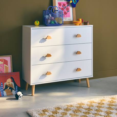 Commode enfant, décor bois, 3 tiroirs, pieds et poignées nuage en pin Blanc 1 - vertbaudet enfant 