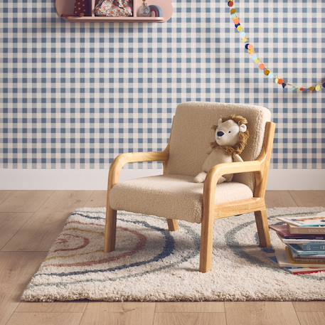 Fauteuil scandinave enfant bois d'hévéa et bouclette Lorens kids. Beige+Gris souris+Marron 1 - vertbaudet enfant 