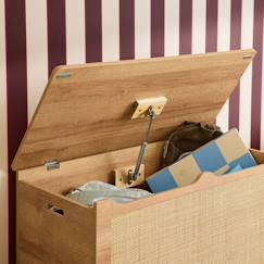 Chambre et rangement-Coffre à jouets décor bois cannage, couvercle, poignées latérales pour chambre enfant