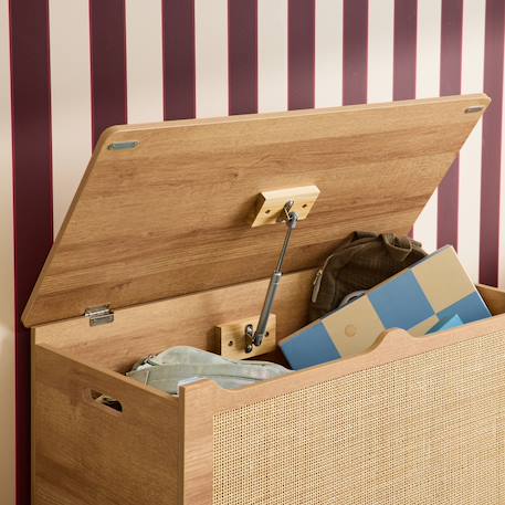 Coffre à jouets décor bois cannage, couvercle, poignées latérales pour chambre enfant Naturel 1 - vertbaudet enfant 