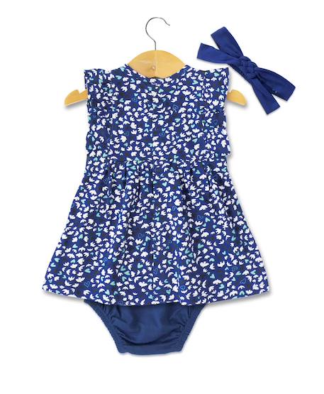Ensemble robe + bas 100% coton bébé fille Fond bleu imprime blanc 3 - vertbaudet enfant 