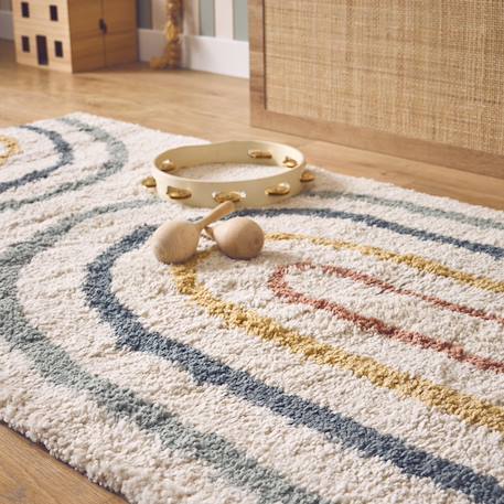 Tapis enfant arc-en-ciel, tapis intérieur crème et multicolore, poils longs shaggy Multicolore 1 - vertbaudet enfant 