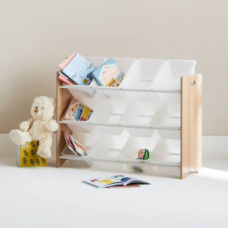 Meuble de rangement jouet avec 12 casiers, tobias, l 84 x p 29,5 x h 60cm Blanc+Naturel 7 - vertbaudet enfant 