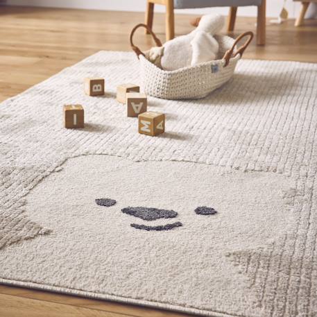 Tapis enfant beige / crème, tapis intérieur petit ourson, poils ras, tapis frisé très doux Beige 1 - vertbaudet enfant 