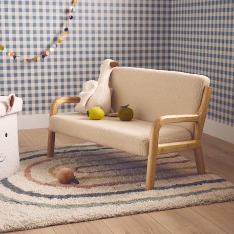 Banquette scandinave enfant en bois et tissu bouclette 2 places Beige 1 - vertbaudet enfant 
