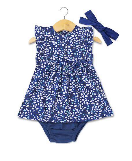 Ensemble robe + bas 100% coton bébé fille Fond bleu imprime blanc 2 - vertbaudet enfant 