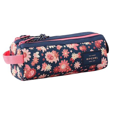 Trousse fille 2 compartiments rectangulaire 21 cm à zip motif floral Noir / rose / clair 1 - vertbaudet enfant 