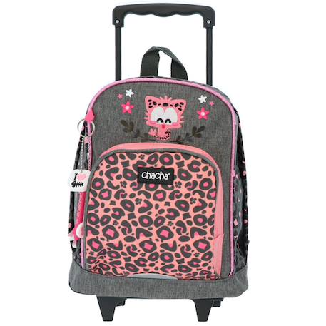 Sac à dos à roulettes fille motif léopard Gris / rose / foncé / noir 2 - vertbaudet enfant 