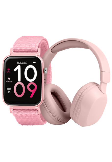 Ensemble montre connectée et casque audio tikkers smart series 13 (bracelet en tissu à libération facile) Noir+Rose 6 - vertbaudet enfant 