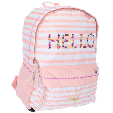 Sac à dos fille 2 compartiments toile imprimée ettavee hello Rose pastel/menthe/blanc/beige 3 - vertbaudet enfant 