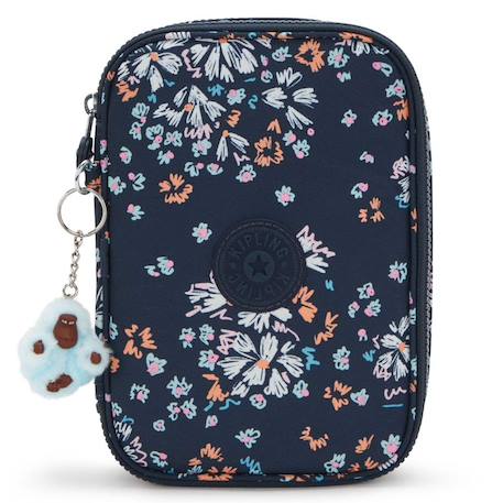 Trousse fille rectangulaire kipling 100 pens flower field 21 cm - grande capacité Noir / blanc / bleu 2 - vertbaudet enfant 