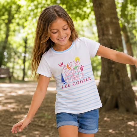 T-shirt manches courtes fille Bleu+Jaune+Rose 2 - vertbaudet enfant 