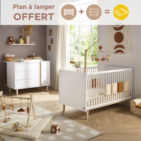Chambre bébé, lit évolutif et commode à langer 3 tiroirs et 1 porte - paloma Blanc 1 - vertbaudet enfant 