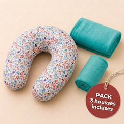 Puériculture-Pack coussin de maternité xxl - 2 housses (bleue & velours) + charlotte - grossesse et allaitement
