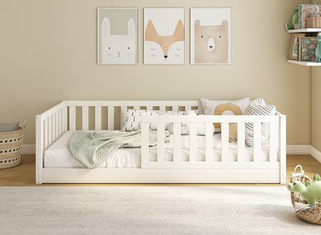 Lit enfant avec barrière amovible en pin massif Blanc 6 - vertbaudet enfant 