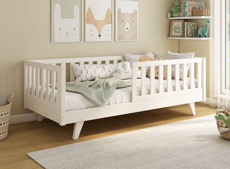 Lit enfant avec barrière amovible en pin massif Blanc 1 - vertbaudet enfant 