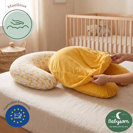 Pack coussin de maternité xxl - 2 housses (citron & velours) + charlotte - grossesse et allaitement Jaune 5 - vertbaudet enfant 