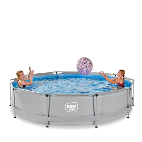 Piscine wood ø360x76cm avec pompe filtrante Gris clair+Vert 1 - vertbaudet enfant 