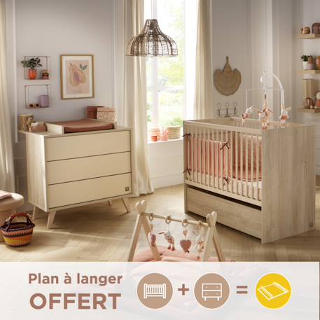 Chambre bébé, lit 120x60 évolutif et commode à langer 3 tiroirs - melinee Beige 1 - vertbaudet enfant 