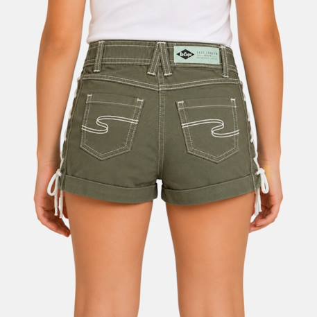 Short en jeans fille avec decor tressé Kaki+Marine+Rose 3 - vertbaudet enfant 