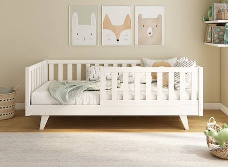 Lit enfant avec barrière amovible en pin massif Blanc 2 - vertbaudet enfant 