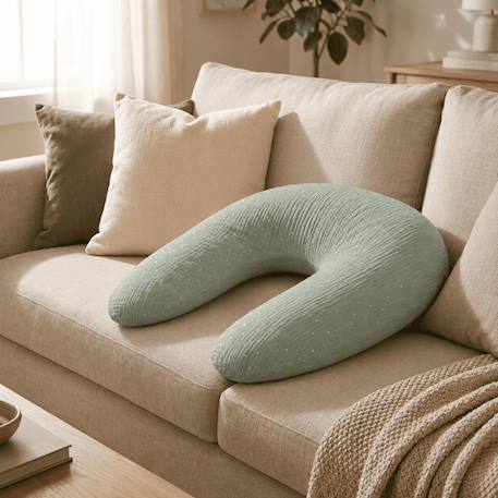Coussin de maternité 3 en 1 : grossesse, allaitement & repos - housse double gaze coton Bleu+Rose fushsia+Rose pâle+Vert 19 - vertbaudet enfant 